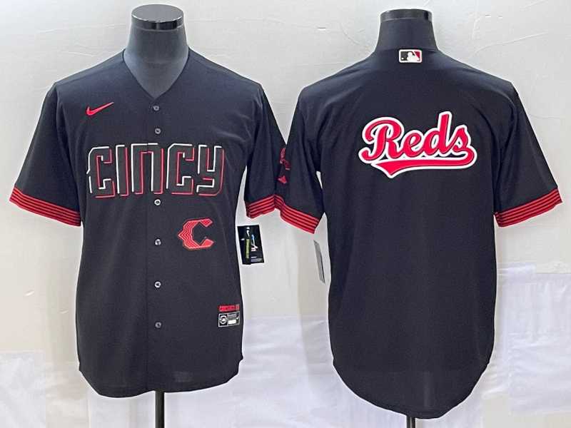 Mens Cincinnati Reds Big Logo Black 2023 City Connect Cool Base Stitched Jersey